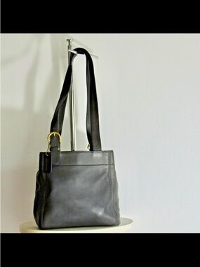 Coach Vintage Black Leather Shoulder Bag with Gold Hardware